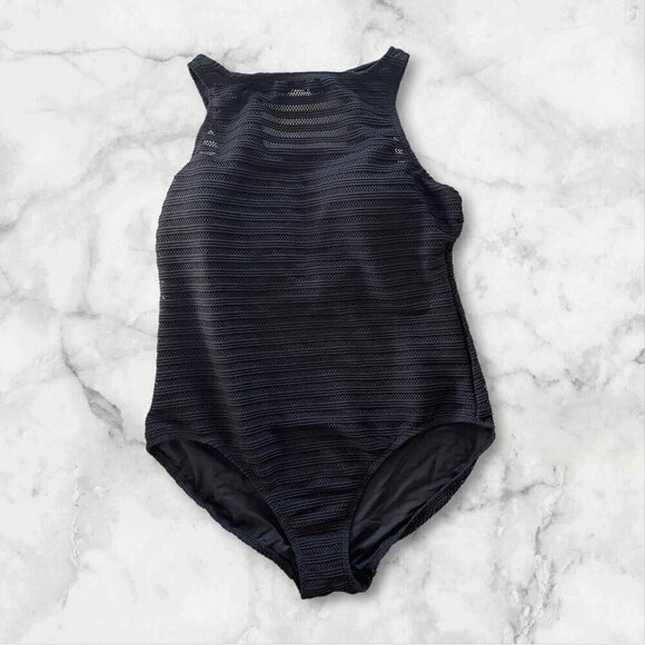 Lauren Ralph Lauren Plus Size Ottoman Boatneck One Piece Swimsuit 18W Black NWT - Picture 1 of 5